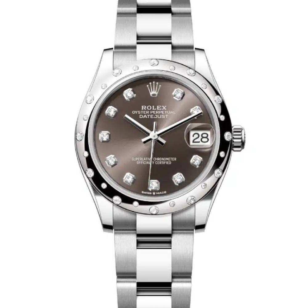 Rolex Datejust 31mm - Ref: 278344rbr-0007 - Dark Grey Diamond Dial & Diamond Bezel, Stainless Steel Oyster Bracelet Women's Watch