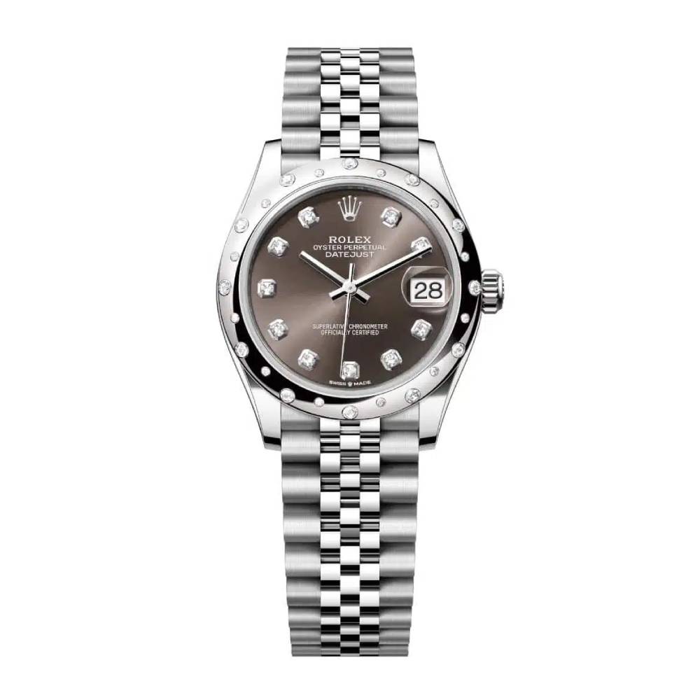 Rolex Datejust 31mm - Ref: 278344rbr-0008 - Dark Grey Diamond Dial & Diamond Bezel, Stainless Steel Jubilee Bracelet Women's Watch