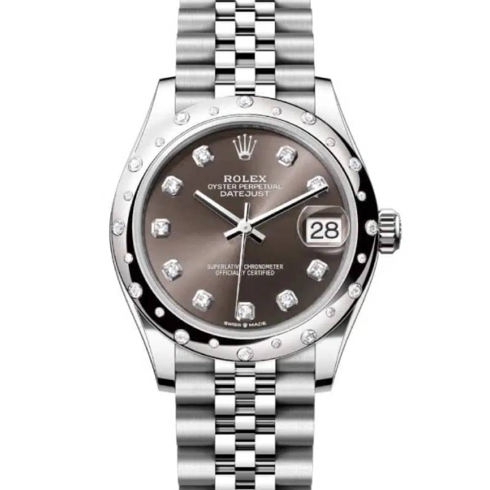 Rolex Datejust 31mm - Ref: 278344rbr-0008 - Dark Grey Diamond Dial & Diamond Bezel, Stainless Steel Jubilee Bracelet Women's Watch