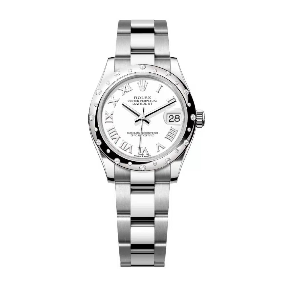 Rolex Datejust 31mm - Ref: 278344rbr-0011 - White Roman Dial & Diamond Bezel, Stainless Steel Oyster Bracelet Women's Watch