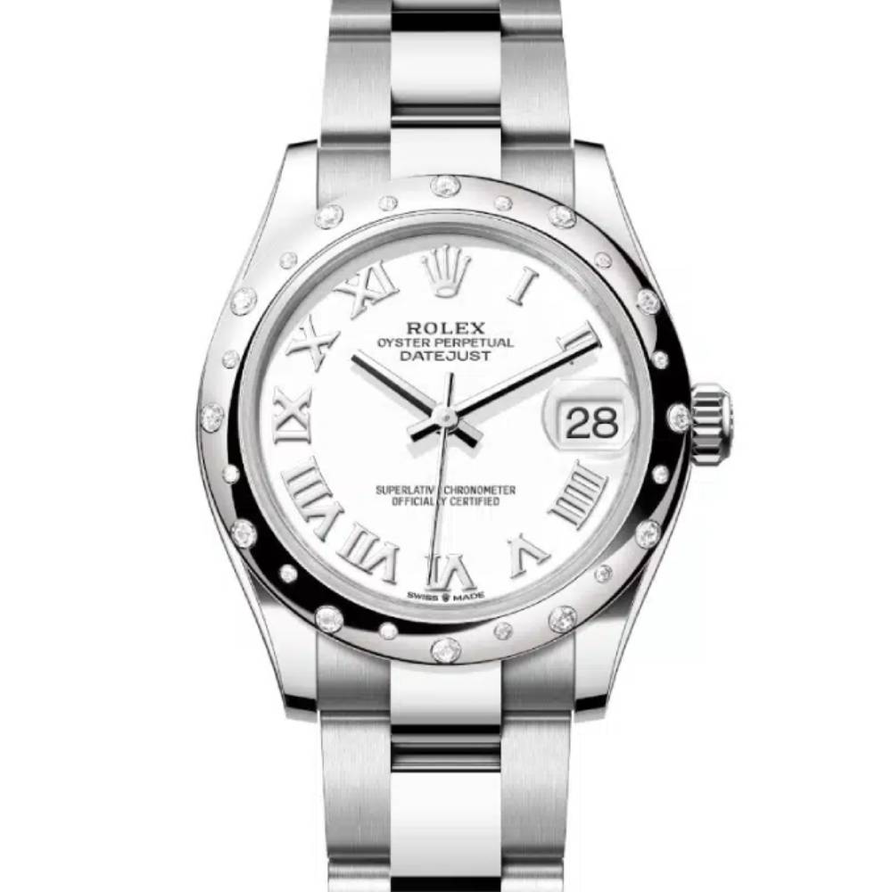 Rolex Datejust 31mm - Ref: 278344rbr-0011 - White Roman Dial & Diamond Bezel, Stainless Steel Oyster Bracelet Women's Watch