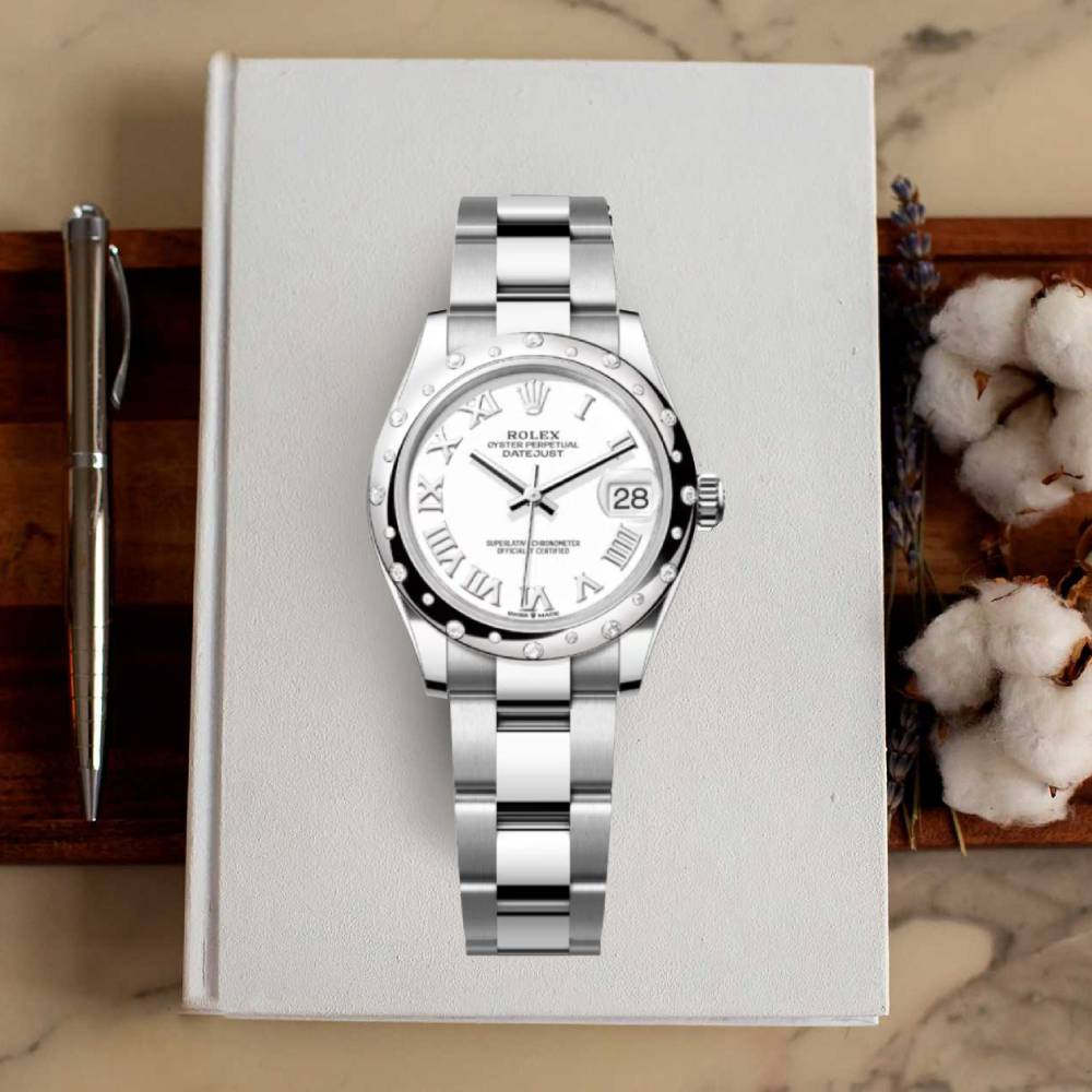 Rolex Datejust 31mm - Ref: 278344rbr-0011 - White Roman Dial & Diamond Bezel, Stainless Steel Oyster Bracelet Women's Watch