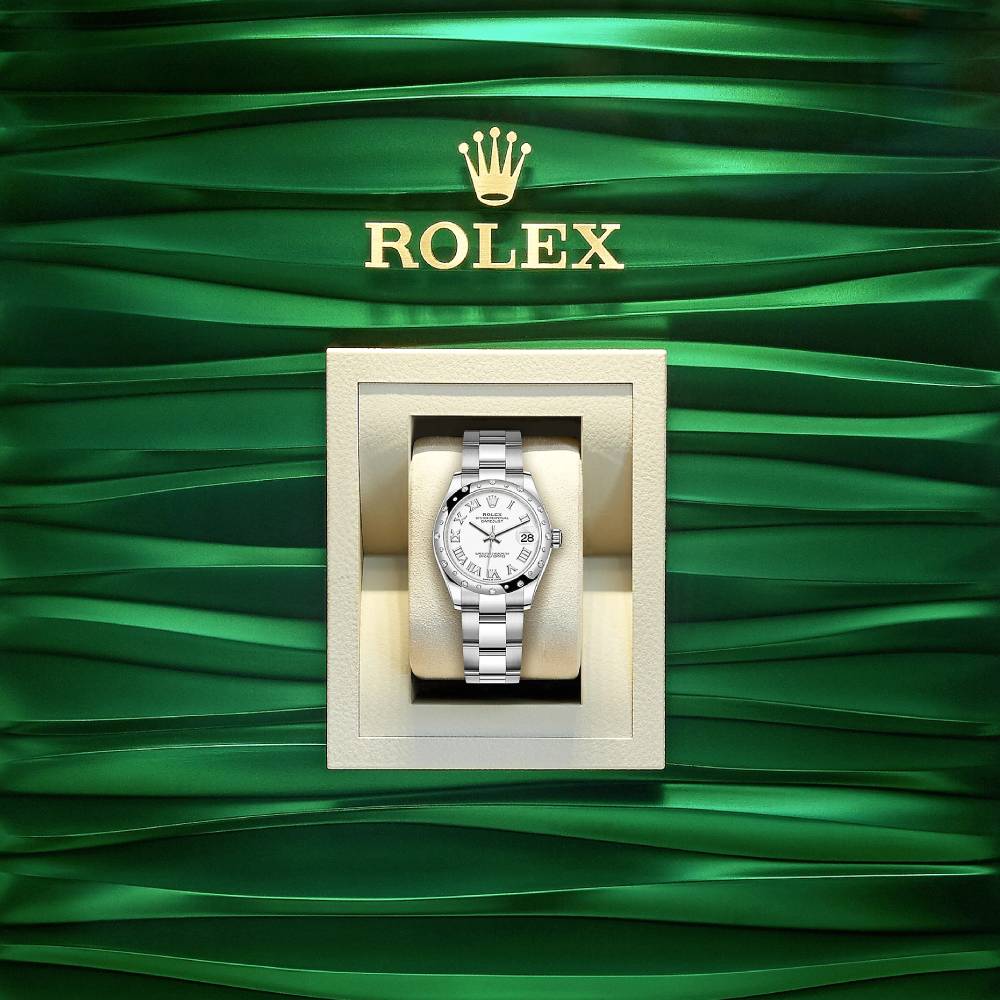 Rolex Datejust 31mm - Ref: 278344rbr-0011 - White Roman Dial & Diamond Bezel, Stainless Steel Oyster Bracelet Women's Watch