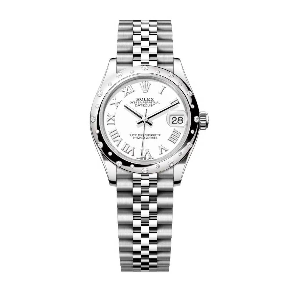 Rolex Datejust 31mm - Ref: 278344rbr-0012 - White Roman Dial & Diamond Bezel, Stainless Steel Jubilee Bracelet Women's Watch