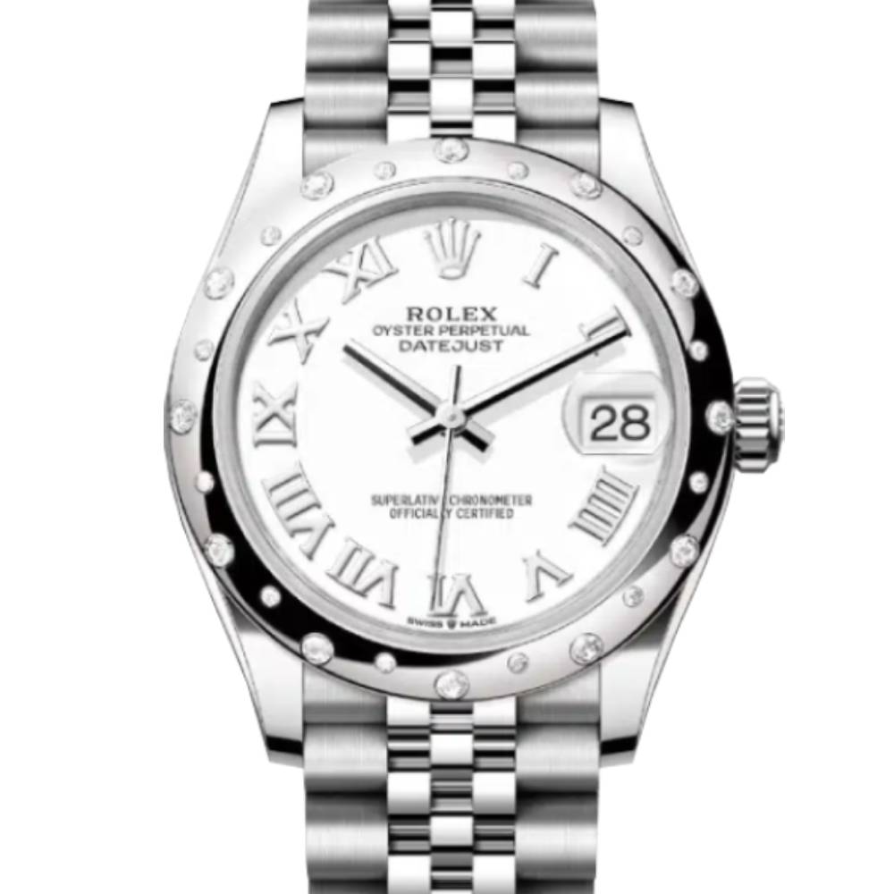 Rolex Datejust 31mm - Ref: 278344rbr-0012 - White Roman Dial & Diamond Bezel, Stainless Steel Jubilee Bracelet Women's Watch