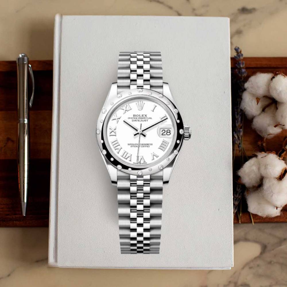 Rolex Datejust 31mm - Ref: 278344rbr-0012 - White Roman Dial & Diamond Bezel, Stainless Steel Jubilee Bracelet Women's Watch