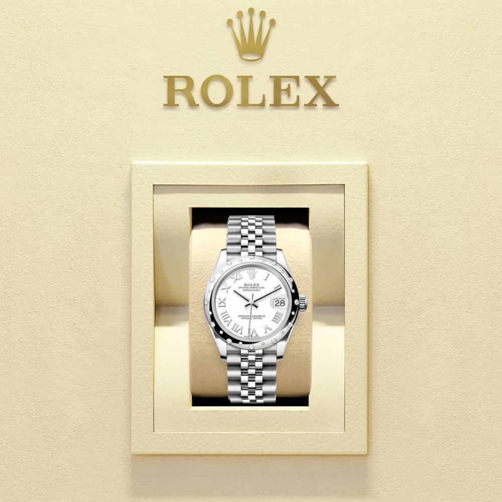 Rolex Datejust 31mm - Ref: 278344rbr-0012 - White Roman Dial & Diamond Bezel, Stainless Steel Jubilee Bracelet Women's Watch