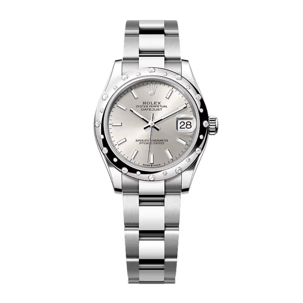 Rolex Datejust 31mm - Ref: 278344rbr-0013 - Silver Stick Dial & Diamond Bezel, Stainless Steel Oyster Bracelet Women's Watch