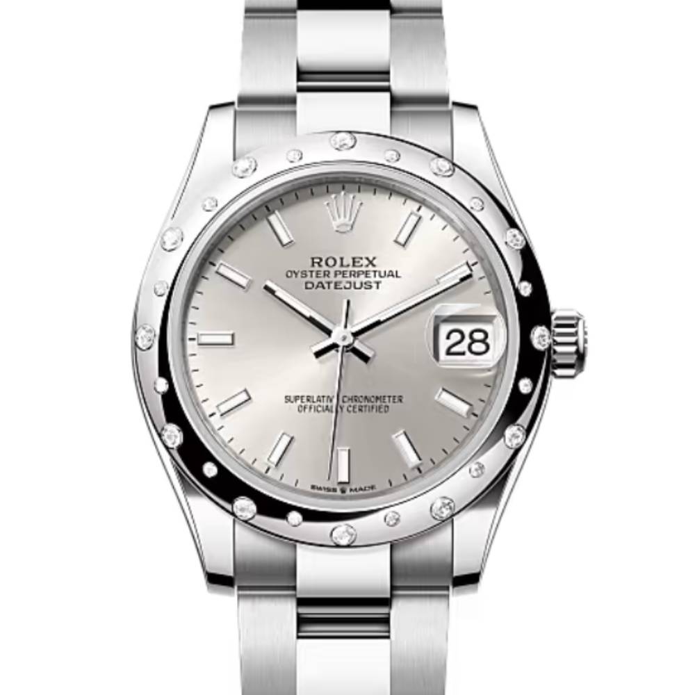 Rolex Datejust 31mm - Ref: 278344rbr-0013 - Silver Stick Dial & Diamond Bezel, Stainless Steel Oyster Bracelet Women's Watch