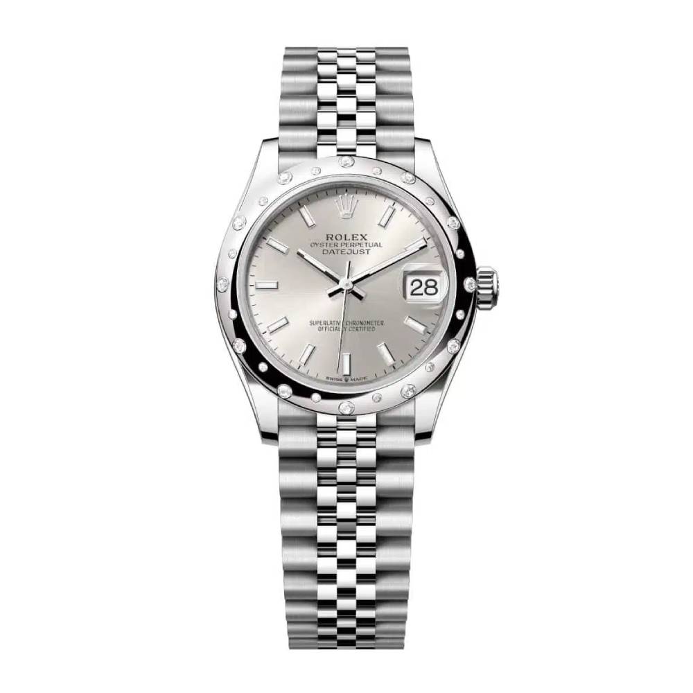 Rolex Datejust 31mm - Ref: 278344rbr-0014 - Silver Stick Dial & Diamond Bezel, Stainless Steel Jubilee Bracelet Women's Watch