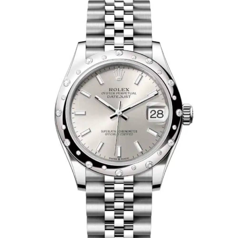 Rolex Datejust 31mm - Ref: 278344rbr-0014 - Silver Stick Dial & Diamond Bezel, Stainless Steel Jubilee Bracelet Women's Watch