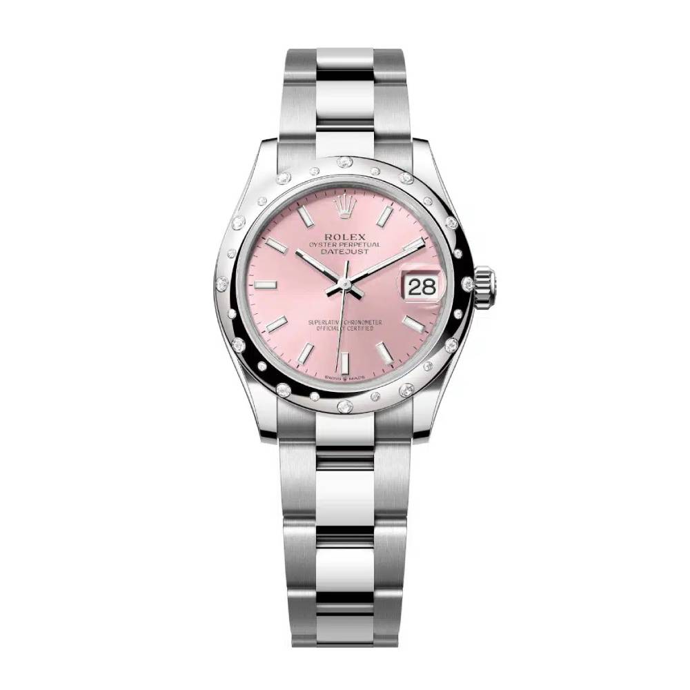 Rolex Datejust 31mm - Ref: 278344rbr-0015 - Pink Stick Dial & Diamond Bezel, Stainless Steel Oyster Bracelet Women's Watch