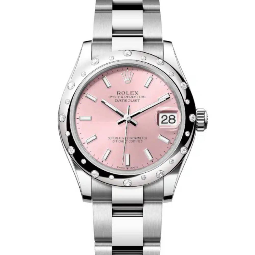 Rolex Datejust 31mm - Ref: 278344rbr-0015 - Pink Stick Dial & Diamond Bezel, Stainless Steel Oyster Bracelet Women's Watch