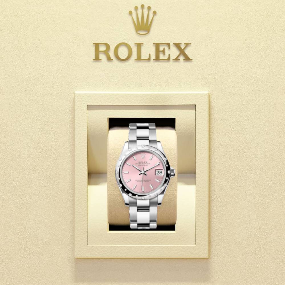 Rolex Datejust 31mm - Ref: 278344rbr-0015 - Pink Stick Dial & Diamond Bezel, Stainless Steel Oyster Bracelet Women's Watch