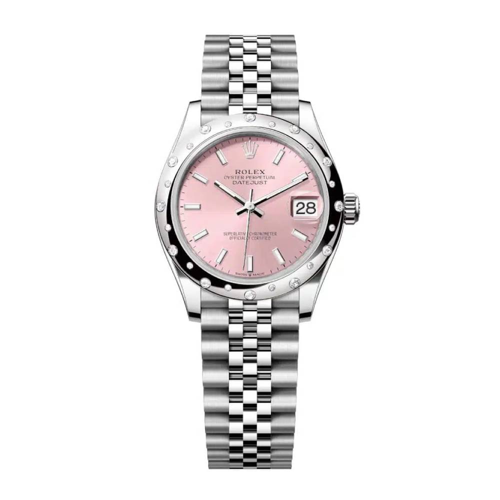 Rolex Datejust 31mm - Ref: 278344rbr-0016 - Pink Stick Dial & Diamond Bezel, Stainless Steel Jubilee Bracelet Women's Watch