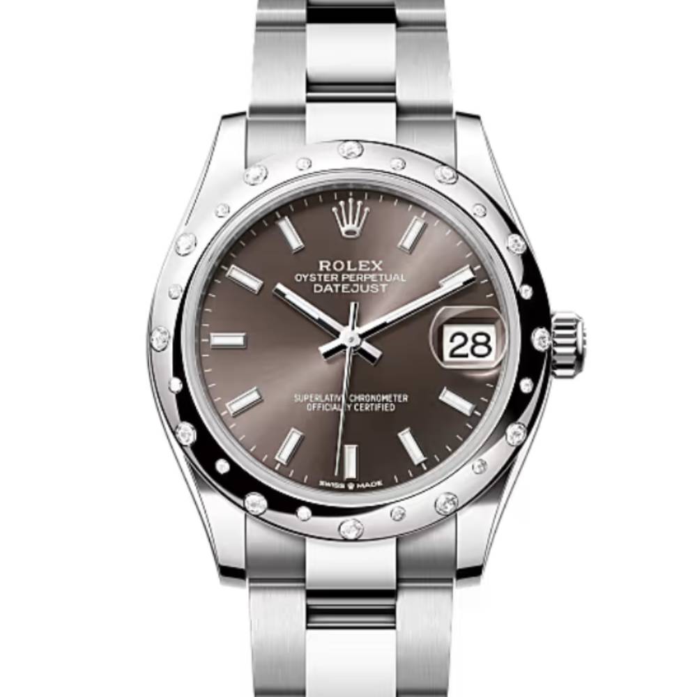 Rolex Datejust 31mm - Ref: 278344rbr-0017 - Dark Grey Stick Dial & Diamond Bezel, Stainless Steel Oyster Bracelet Women's Watch