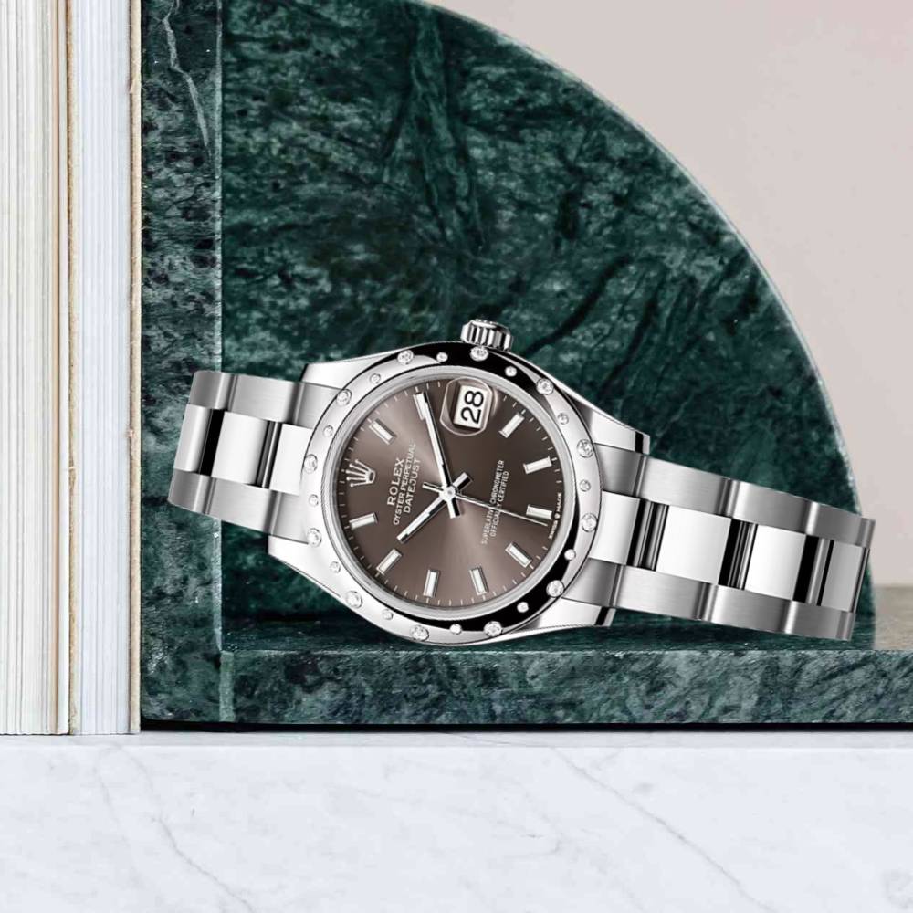 Rolex Datejust 31mm - Ref: 278344rbr-0017 - Dark Grey Stick Dial & Diamond Bezel, Stainless Steel Oyster Bracelet Women's Watch