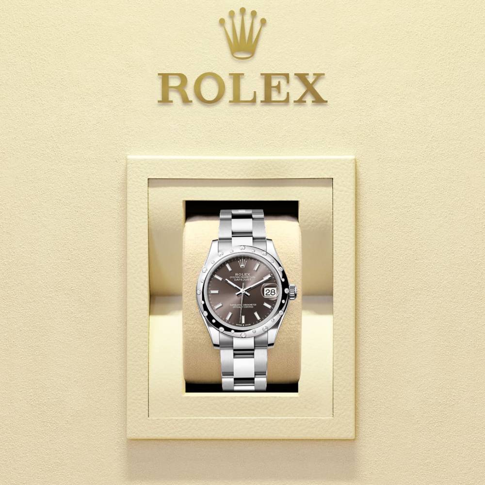 Rolex Datejust 31mm - Ref: 278344rbr-0017 - Dark Grey Stick Dial & Diamond Bezel, Stainless Steel Oyster Bracelet Women's Watch