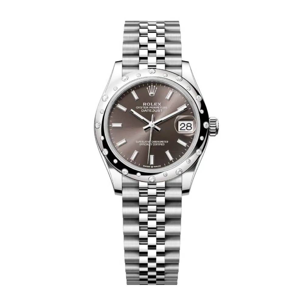 Rolex Datejust 31mm - Ref: 278344rbr-0018 - Dark Grey Stick Dial & Diamond Bezel, Stainless Steel Jubilee Bracelet Women's Watch