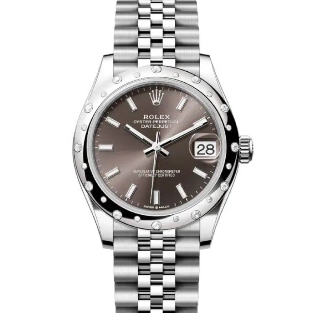 Rolex Datejust 31mm - Ref: 278344rbr-0018 - Dark Grey Stick Dial & Diamond Bezel, Stainless Steel Jubilee Bracelet Women's Watch