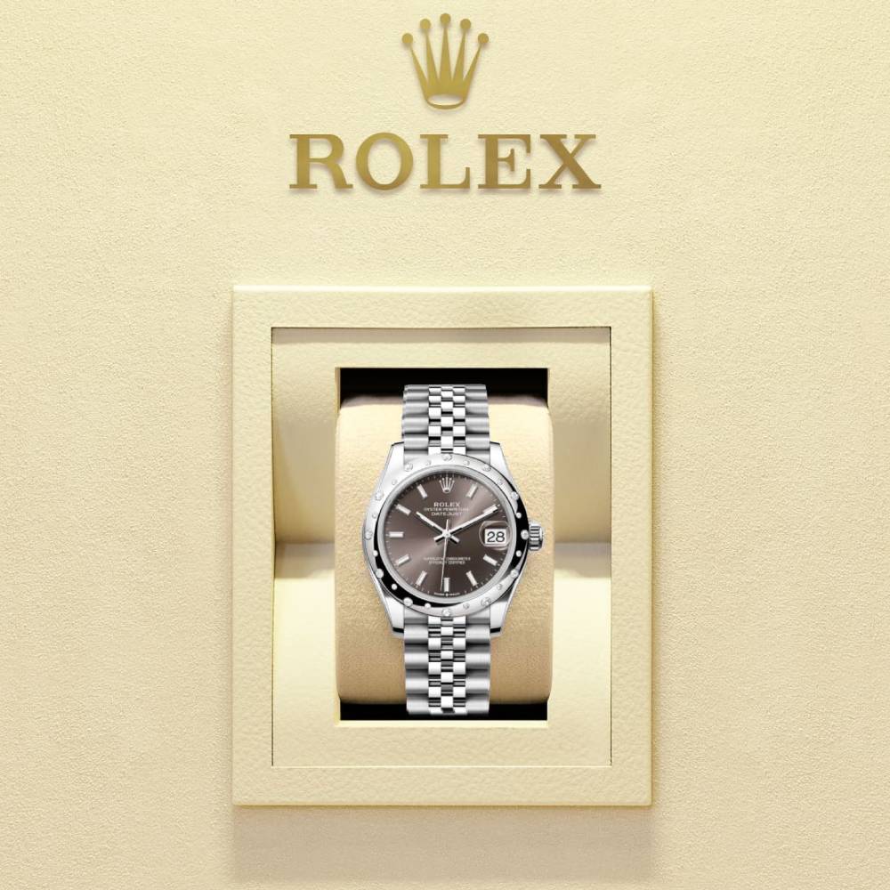 Rolex Datejust 31mm - Ref: 278344rbr-0018 - Dark Grey Stick Dial & Diamond Bezel, Stainless Steel Jubilee Bracelet Women's Watch