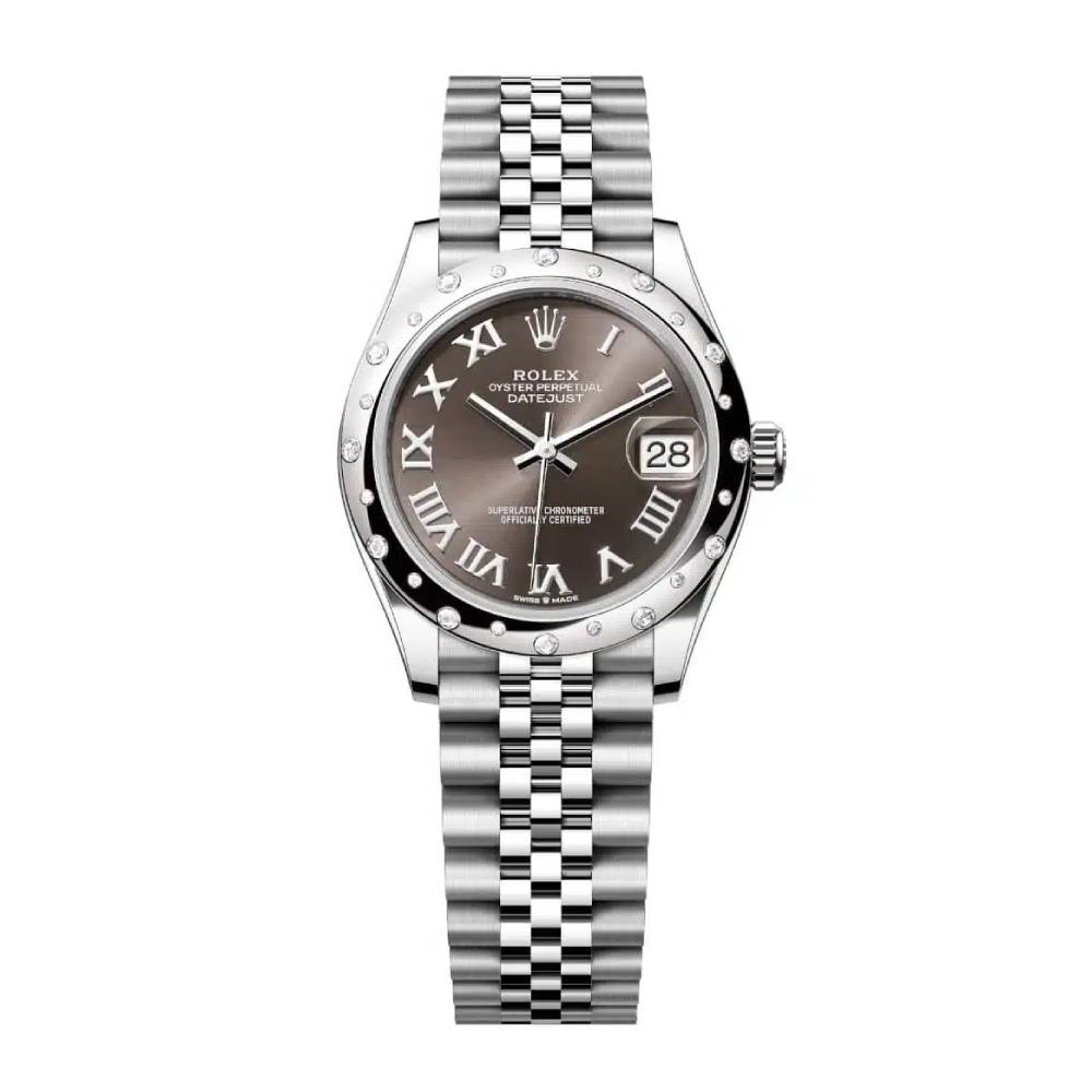 Rolex Datejust 31mm - Ref: 278344rbr-0024 - Dark Grey Roman Dial & Diamond Bezel, Stainless Steel Jubilee Bracelet Women's Watch