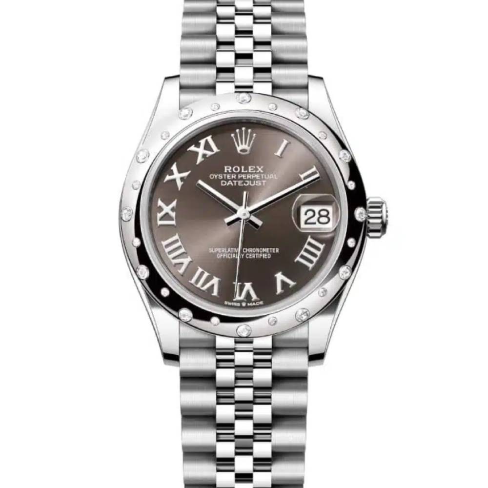 Rolex Datejust 31mm - Ref: 278344rbr-0024 - Dark Grey Roman Dial & Diamond Bezel, Stainless Steel Jubilee Bracelet Women's Watch