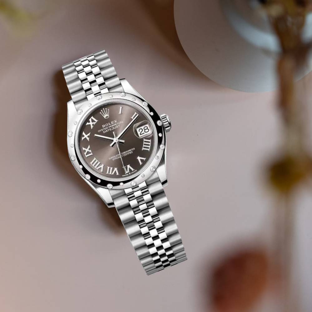 Rolex Datejust 31mm - Ref: 278344rbr-0024 - Dark Grey Roman Dial & Diamond Bezel, Stainless Steel Jubilee Bracelet Women's Watch