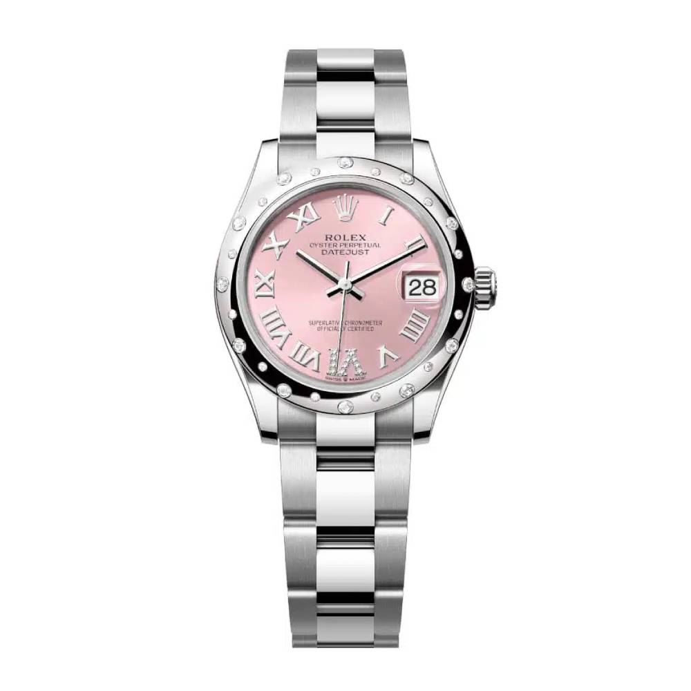 Rolex Datejust 31mm - Ref: 278344rbr-0025 - Pink Roman Diamond Dial & Diamond Bezel, Stainless Steel Oyster Bracelet Women's Watch