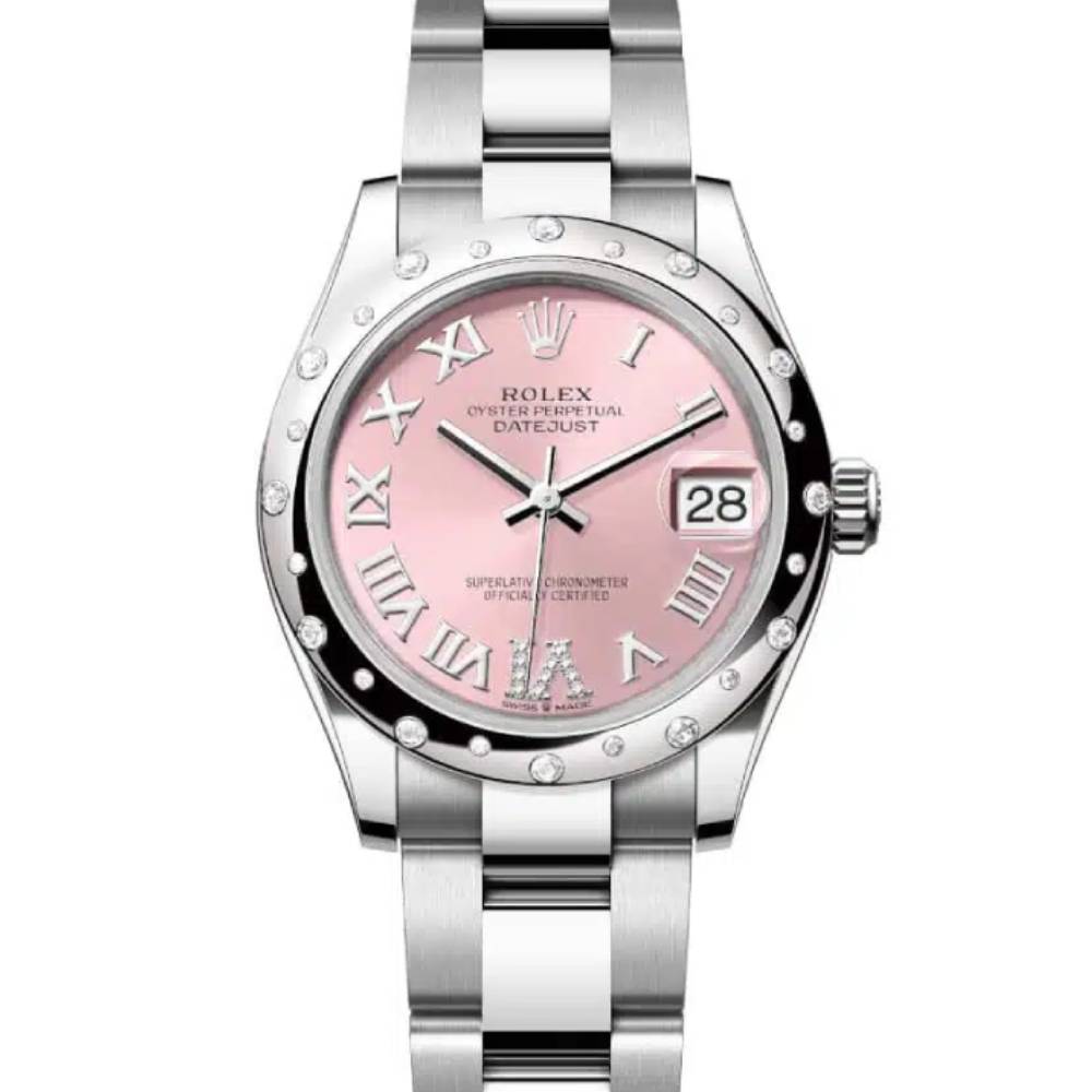 Rolex Datejust 31mm - Ref: 278344rbr-0025 - Pink Roman Diamond Dial & Diamond Bezel, Stainless Steel Oyster Bracelet Women's Watch