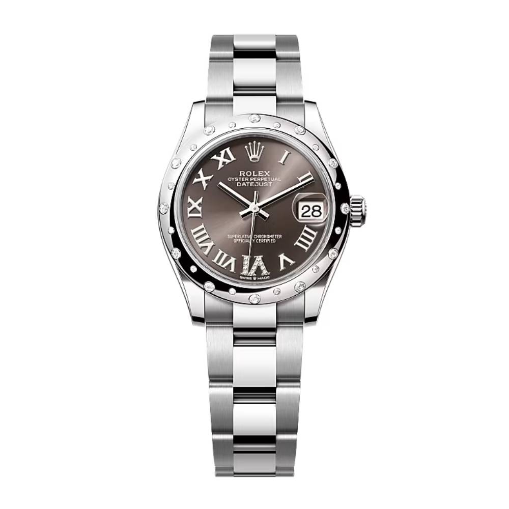 Rolex Datejust 31mm - Ref: 278344rbr-0029 - Dark Grey Roman Diamond Dial & Diamond Bezel, Stainless Steel Oyster Bracelet Women's Watch