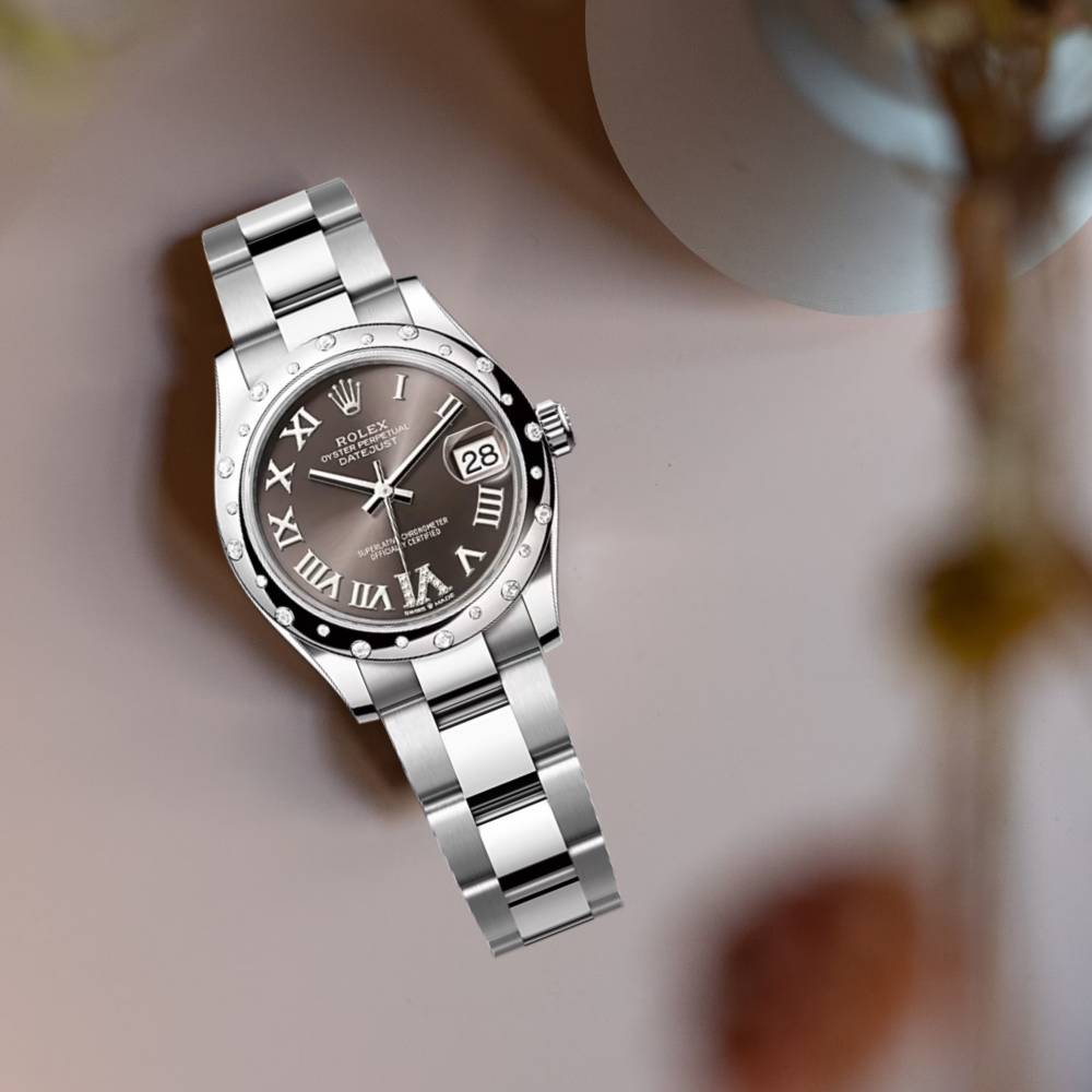 Rolex Datejust 31mm - Ref: 278344rbr-0029 - Dark Grey Roman Diamond Dial & Diamond Bezel, Stainless Steel Oyster Bracelet Women's Watch