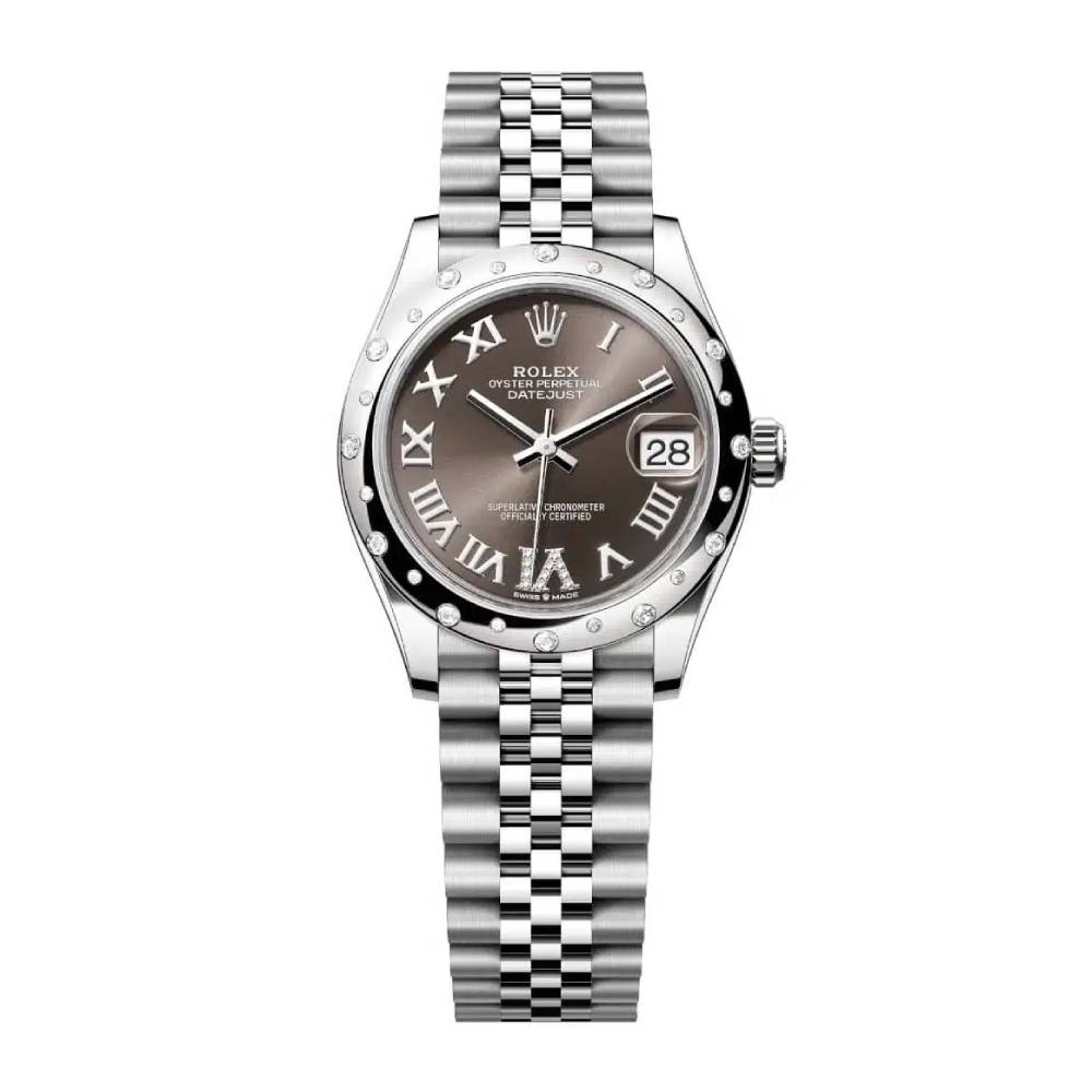 Rolex Datejust 31mm - Ref: 278344rbr-0030 - Dark Grey Roman Diamond Dial & Diamond Bezel, Stainless Steel Jubilee Bracelet Women's Watch