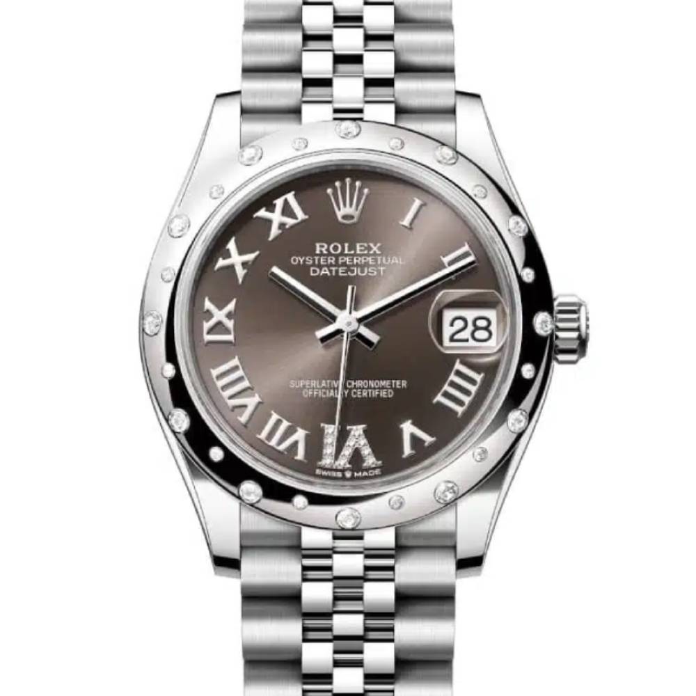 Rolex Datejust 31mm - Ref: 278344rbr-0030 - Dark Grey Roman Diamond Dial & Diamond Bezel, Stainless Steel Jubilee Bracelet Women's Watch