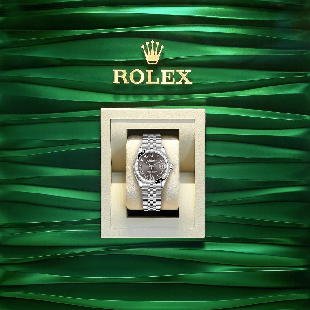 Rolex Datejust 31mm - Ref: 278344rbr-0030 - Dark Grey Roman Diamond Dial & Diamond Bezel, Stainless Steel Jubilee Bracelet Women's Watch