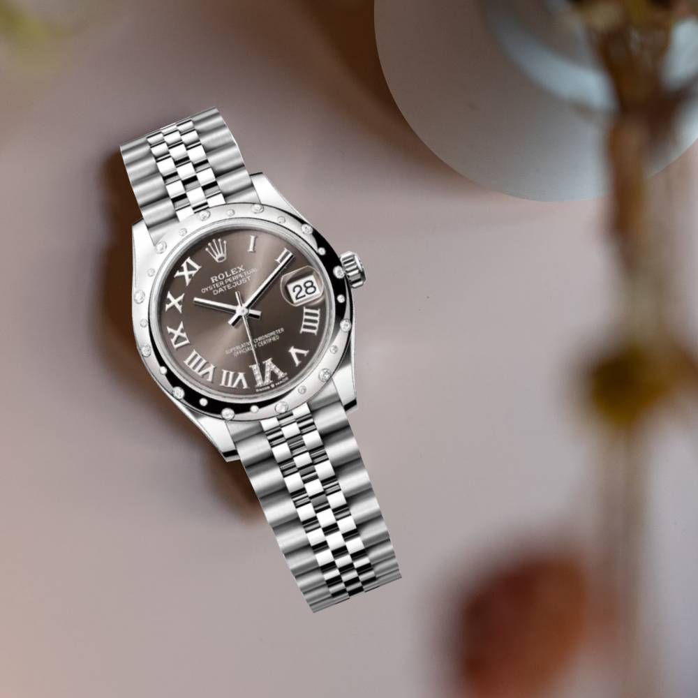 Rolex Datejust 31mm - Ref: 278344rbr-0030 - Dark Grey Roman Diamond Dial & Diamond Bezel, Stainless Steel Jubilee Bracelet Women's Watch