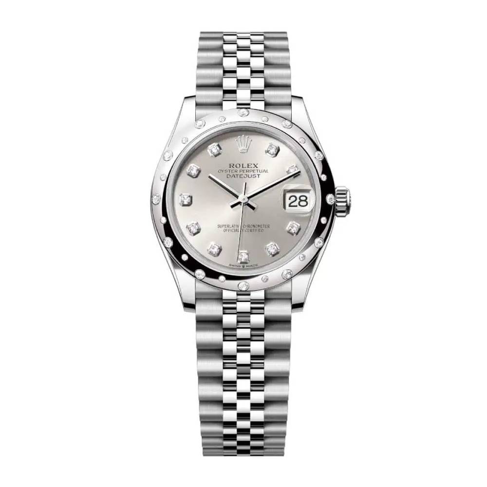 Rolex Datejust 31mm - Ref: 278344rbr-0032 - Silver Diamond Dial & Diamond Bezel, Stainless Steel Jubilee Bracelet Women's Watch