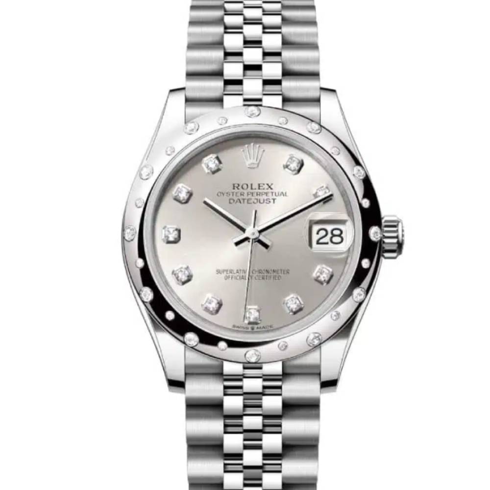 Rolex Datejust 31mm - Ref: 278344rbr-0032 - Silver Diamond Dial & Diamond Bezel, Stainless Steel Jubilee Bracelet Women's Watch