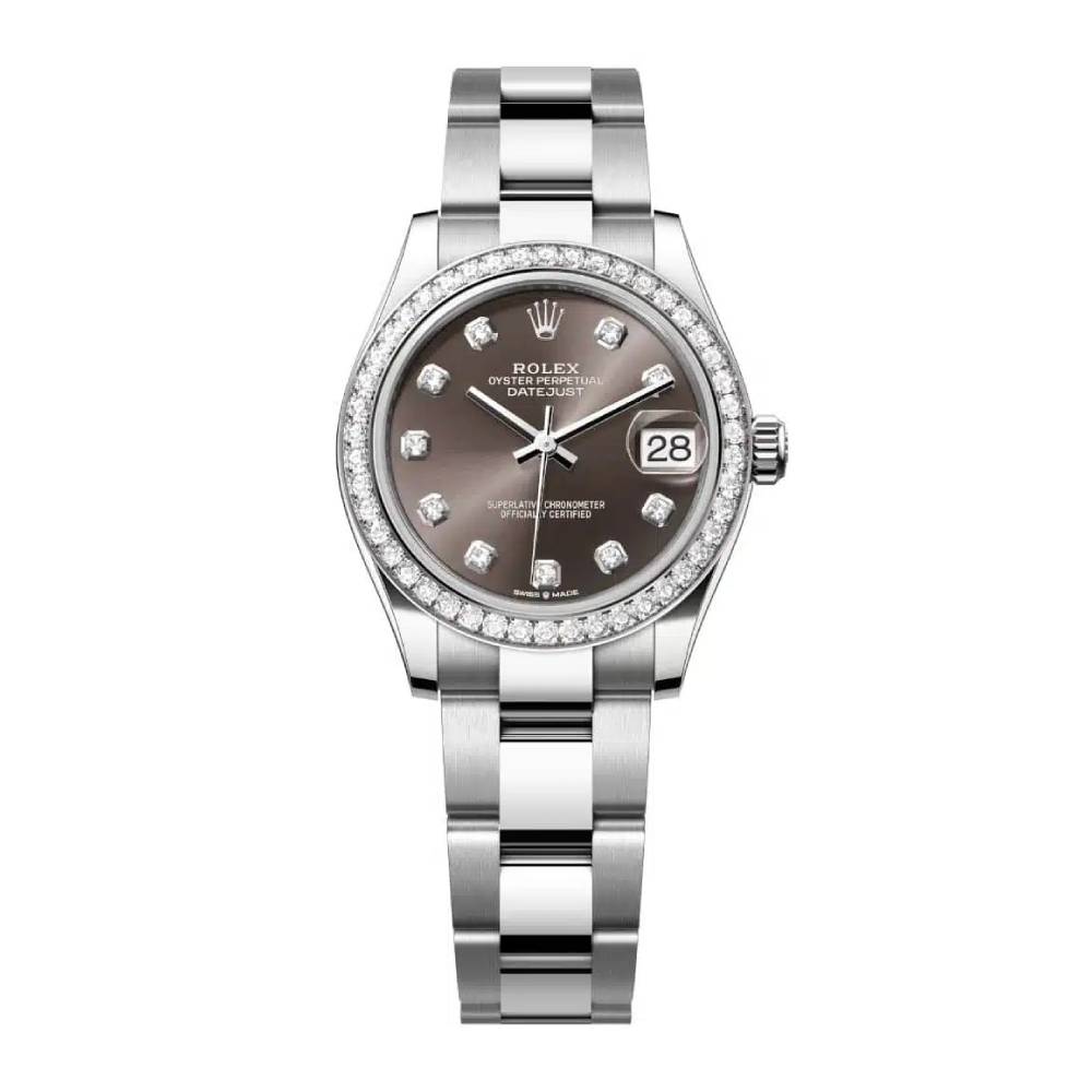 Rolex Datejust 31mm - Ref: 278384rbr-0009 - Dark Grey Diamond Dial & Diamond Bezel, Stainless Steel Oyster Bracelet Women's Watch