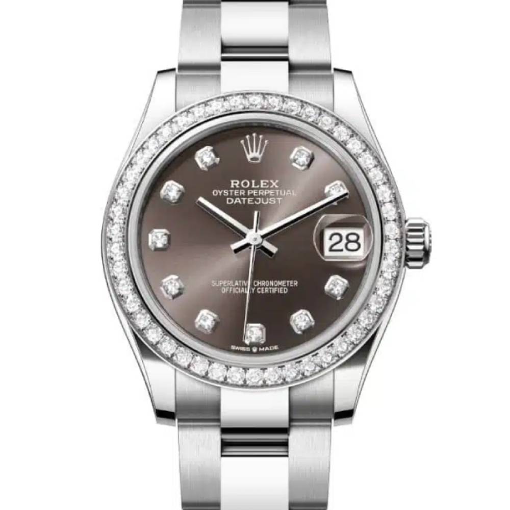 Rolex Datejust 31mm - Ref: 278384rbr-0009 - Dark Grey Diamond Dial & Diamond Bezel, Stainless Steel Oyster Bracelet Women's Watch