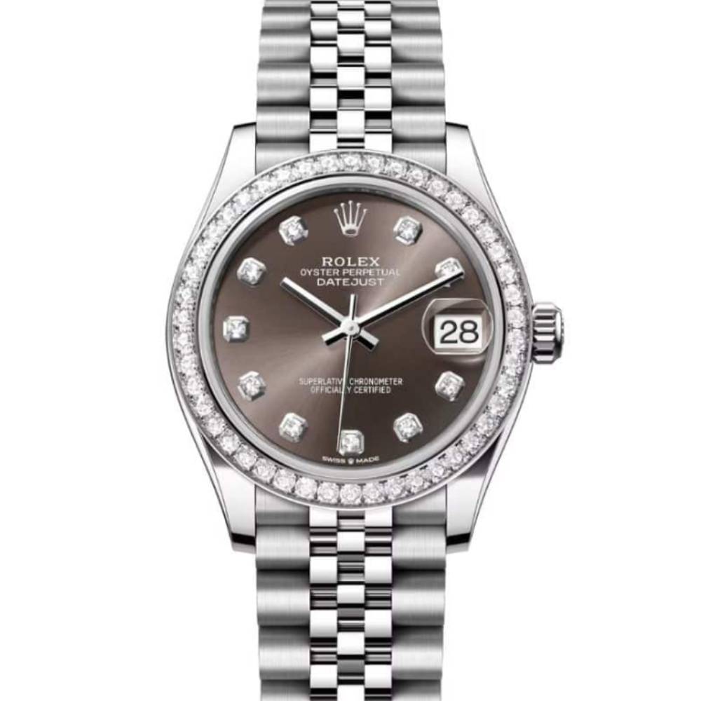 Rolex Datejust 31mm - Ref: 278384rbr-0010 - Dark Grey Diamond Dial & Diamond Bezel, Stainless Steel Jubilee Bracelet Women's Watch