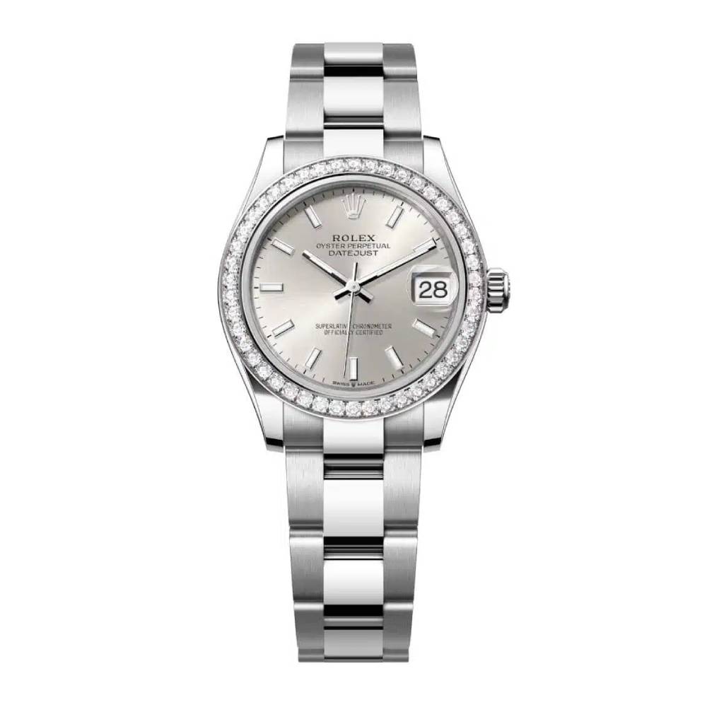 Rolex Datejust 31mm - Ref: 278384rbr-0015 - Silver Stick Dial & Diamond Bezel, Stainless Steel Oyster Bracelet Women's Watch