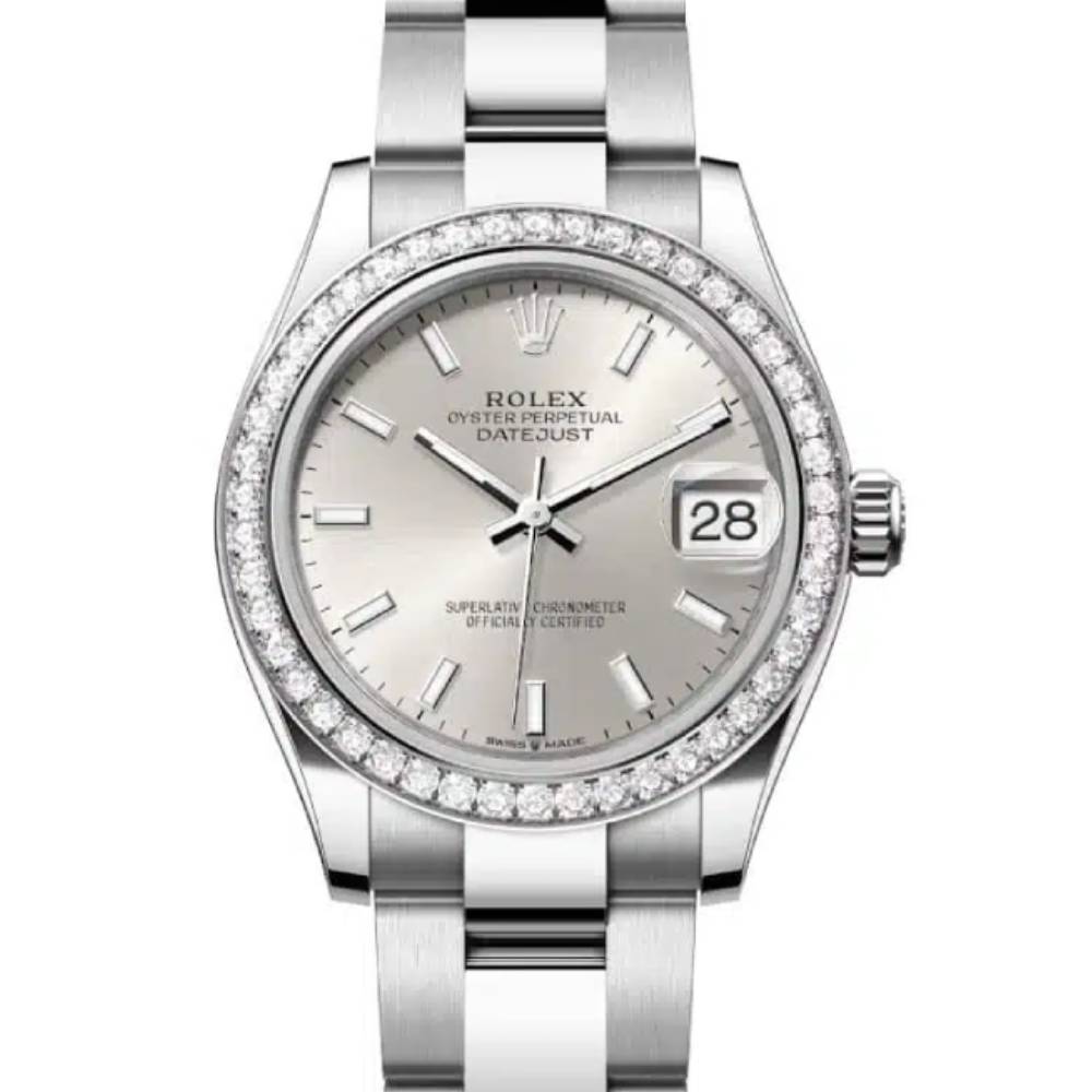 Rolex Datejust 31mm - Ref: 278384rbr-0015 - Silver Stick Dial & Diamond Bezel, Stainless Steel Oyster Bracelet Women's Watch