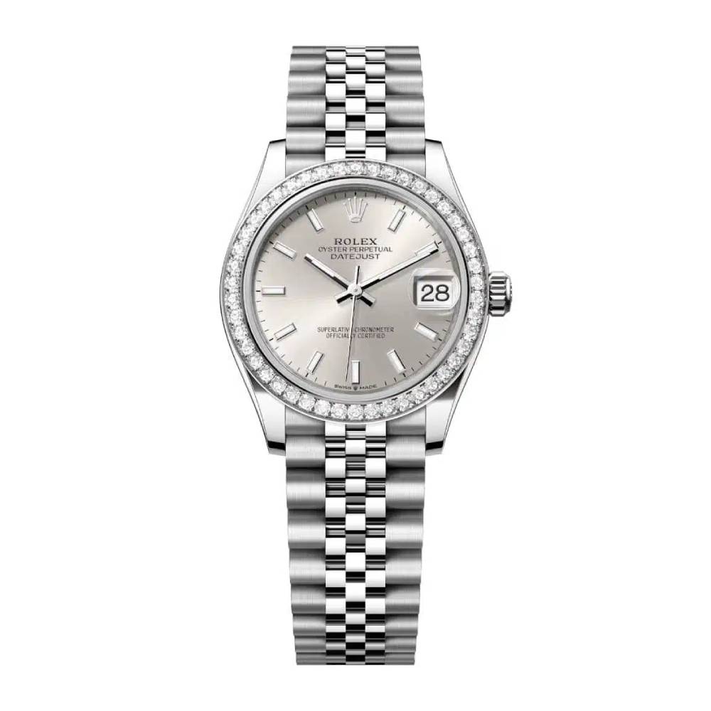 Rolex Datejust 31mm - Ref: 278384rbr-0016 - Silver Stick Dial & Diamond Bezel, Stainless Steel Jubilee Bracelet Women's Watch