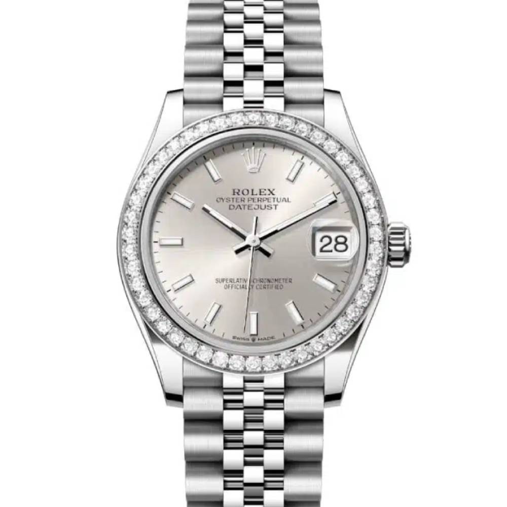 Rolex Datejust 31mm - Ref: 278384rbr-0016 - Silver Stick Dial & Diamond Bezel, Stainless Steel Jubilee Bracelet Women's Watch