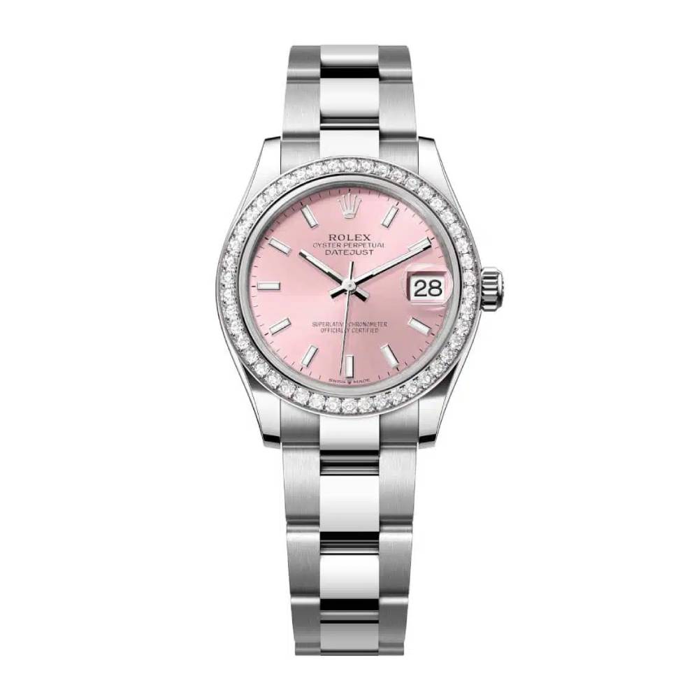 Rolex Datejust 31mm - Ref: 278384rbr-0017 - Pink Stick Dial & Diamond Bezel, Stainless Steel Oyster Bracelet Women's Watch