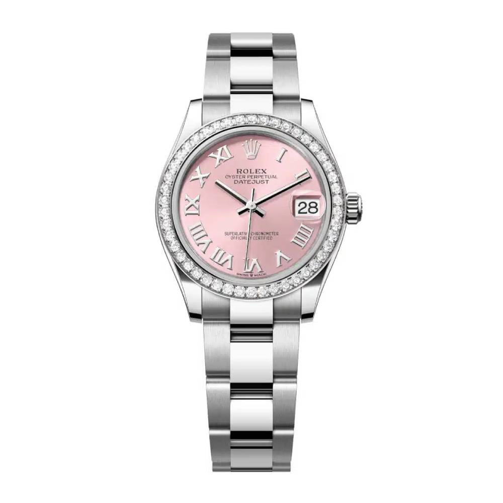 Rolex Datejust 31mm - Ref: 278384rbr-0023 - Pink Roman Dial & Diamond Bezel, Stainless Steel Oyster Bracelet Women's Watch