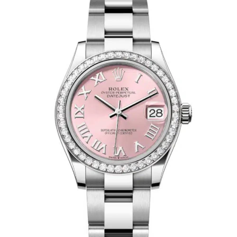 Rolex Datejust 31mm - Ref: 278384rbr-0023 - Pink Roman Dial & Diamond Bezel, Stainless Steel Oyster Bracelet Women's Watch