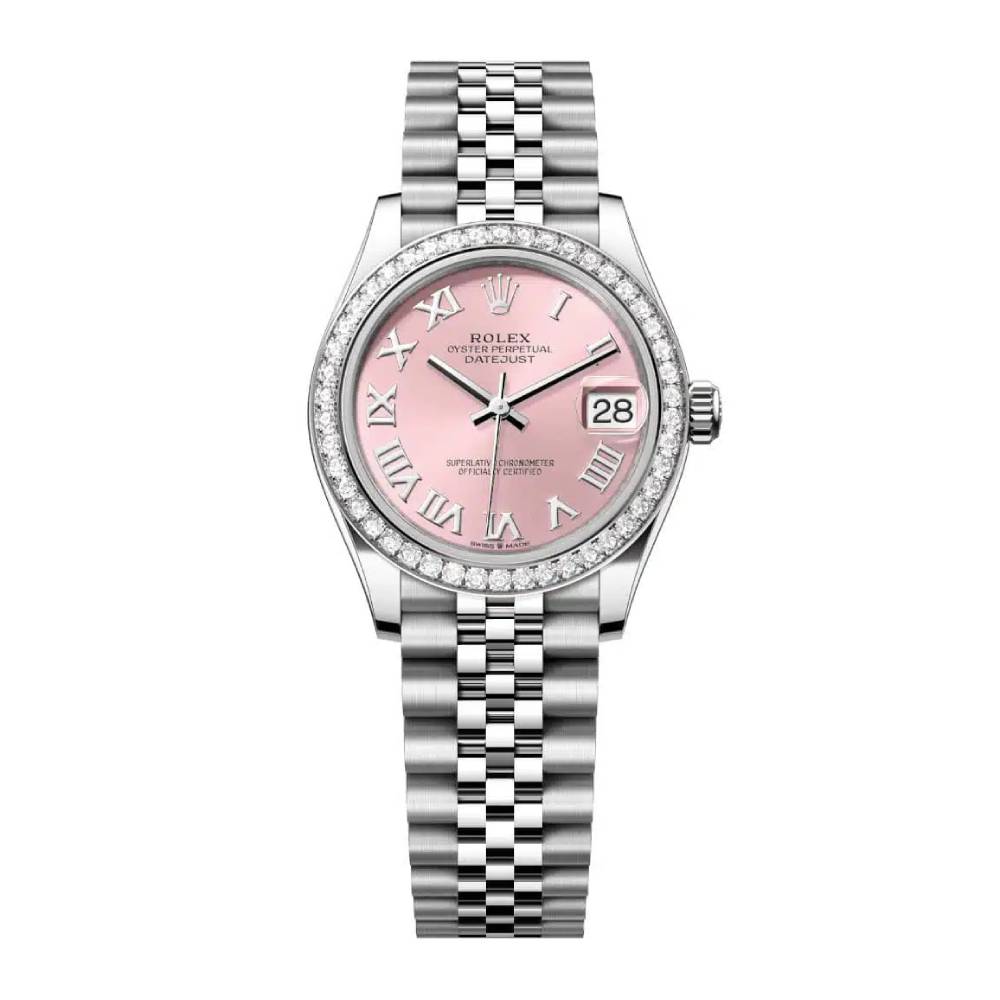 Rolex Datejust 31mm - Ref: 278384rbr-0024 - Pink Roman Dial & Diamond Bezel, Stainless Steel Jubilee Bracelet Women's Watch