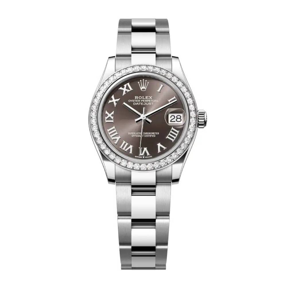 Rolex Datejust 31mm - Ref: 278384rbr-0025 - Dark Grey Roman Dial & Diamond Bezel, Stainless Steel Oyster Bracelet Women's Watch